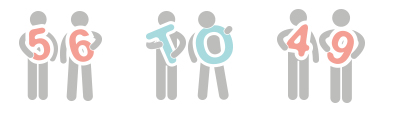 Stickpeople holding letters and numbers that read "56 to 49"