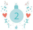 Illustration of a Christmas bauble with the number 2 on it