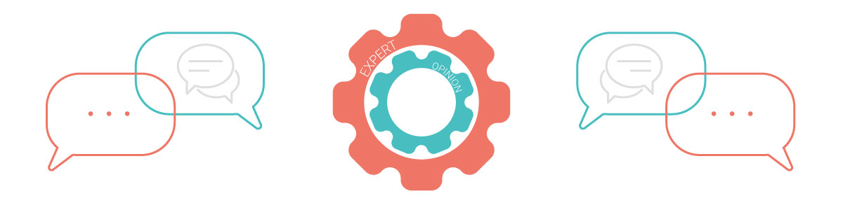Banner of cogs and speech bubble illustrations