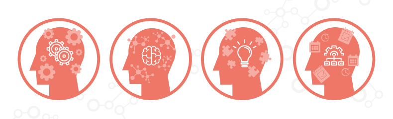Icons depicting different thoughts and brain processes