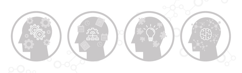 Icons of 4 heads with different thoughts