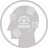 Icon of a head with various processes happening in the brain